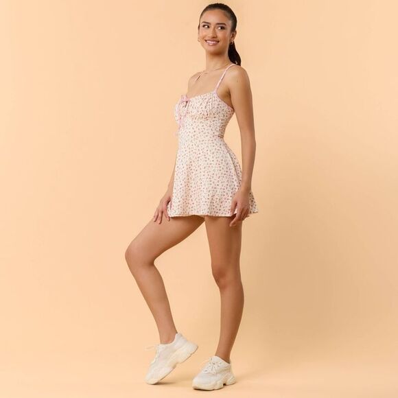 Blogilates -  Women's Tie Front Twirl Dress - Pink Fl Pink Floral - Picture 5 of 5